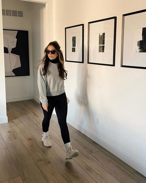 a casual daytime outfit and fall style inspiration — layer a long sleeve turtleneck under a sweatshirt and pair with leggings, ankle socks, and sneakers for a comfortable daytime look that feels elevated #falloutfitideas #casualstyle #leggings #athleisure #classicstyle #sneakers #anklesocks Follow my shop rachelmoore on the @shop.LTK app to shop this post and get my exclusive app-only content! #liketkit #LTKfindsunder100 #LTKstyletip #LTKSeasonal @shop.ltk https://liketk.it/4oszS Nike Turtleneck Outfit, Turtleneck And Crewneck Outfit, T Shirt With Turtleneck Outfit, Crewneck With Turtleneck Underneath, Turtleneck Under Sweatshirt, Turtleneck Under Sweatshirt Outfit, Collared Shirt Under Sweatshirt Outfit, Fall Style Inspiration, Turtleneck Under