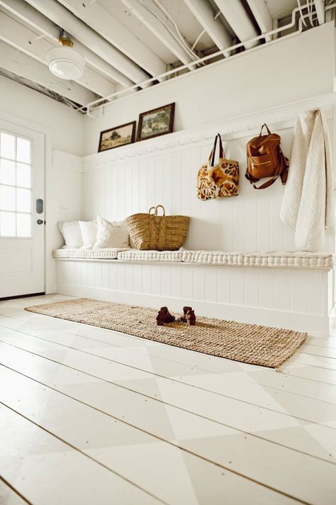 Mudroom Floors, Mudroom Paint, Diy Painted Floors, Cottage Flooring, Grant Beige, Mudroom Flooring, Painted Wood Floors, Cheap Flooring, Liz Marie