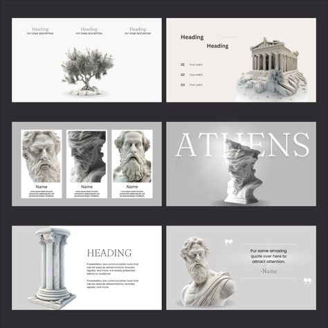 presentation design template History Presentation, Ancient Greece History, Greece History, Greece Design, Contemporary History, Creative School Project Ideas, Presentation Design Layout, Classical Period, Powerpoint Design Templates