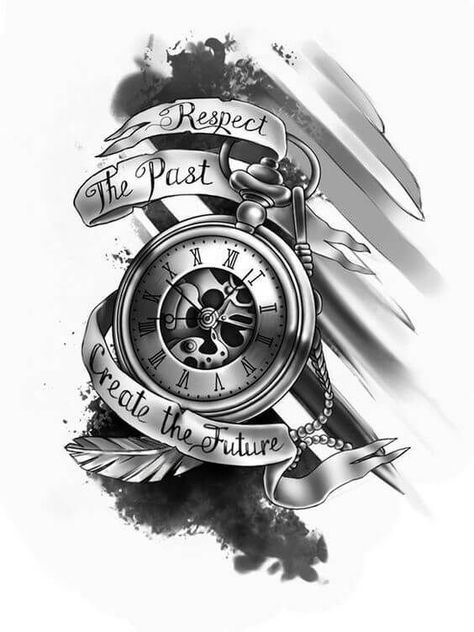 Big Dreams Tattoo, Dope Tattoos For Men, Powerful Tattoos Men, Geo Tattoo, Broken Clock, Clock Tattoo Design, Military Tattoos, Tattoo Zeichnungen, Men Tattoos