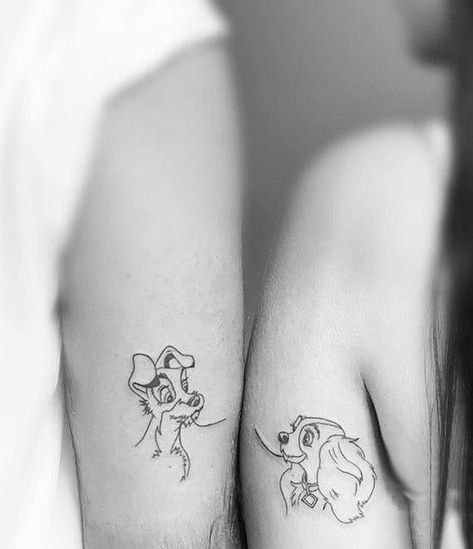 Couples Matching Disney Tattoos, Character Couple Tattoos, Couple Ideas Tattoo, Tato For Couple, Couple Tattoo Idea, Up Tattoo Disney Couple, Disney Couples Tattoos, Disney Tattoos Couples, Couple Tattoos Disney