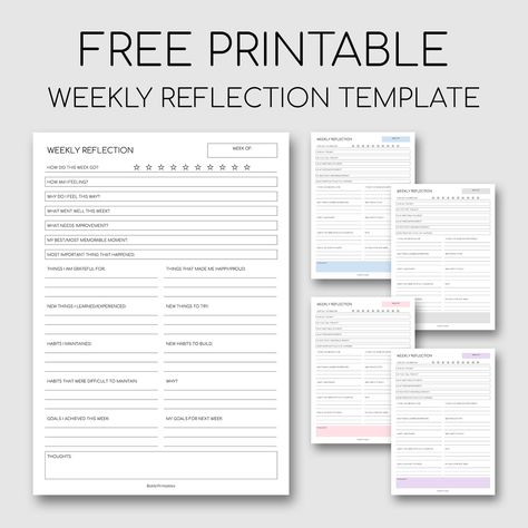 Free Printable Weekly Reflection Template #free #printable #weekly #reflection #template #selfcare #wellness #printables Bujo Weekly Reflection, Weekly Wellness Planner, Weekly Reflection Template, Daily Reflection Template, Wellness Printables, Reflection Template, Ipad Templates, Medical Tracker, Study Planner Printable Free