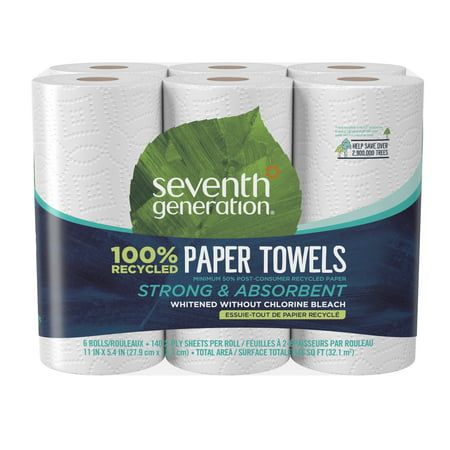 Clean more, waste less and help reduce the need for virgin wood pulp. Reach for these hardworking, recycled paper towels, and you're not only cleaning up messes in a flash; you're helping to keep more trees standing. Two-ply, natural paper towels are made of a high percentage of post-consumer content - the paper we all recycle every day at home, school and work. Paper towels are whitened without chemical containing chlorine, and have no added dyes or fragrances. Each two-ply sheet absorbs spills Seventh Generation, Clear Paper, Organic Cleaning Products, Towel Pattern, Paper Towels, Paper Towel Rolls, Household Essentials, Recycled Packaging, White Paper