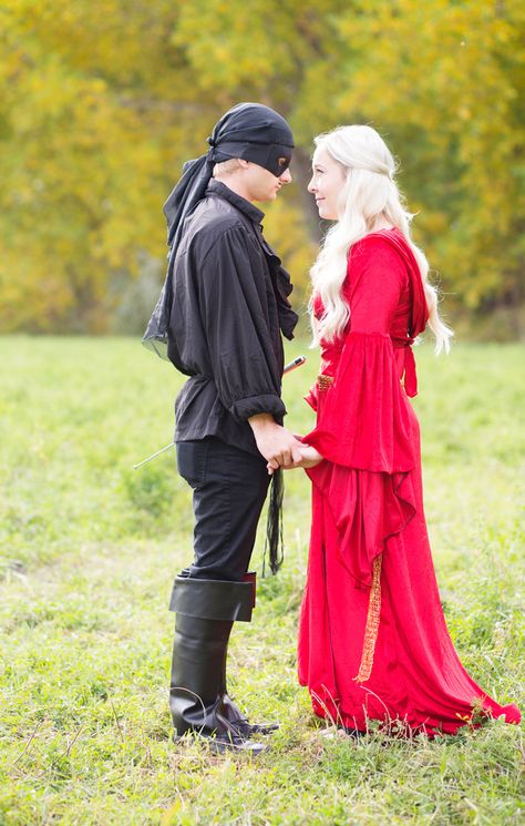 Our Halloween Costumes Cottagecore Couples Costumes, Midevil Couple Costumes, Cupples Halloween Costumes Ideas Cute, Westley And Buttercup Costume, Couple Costume Ideas Cute, Romantic Halloween Costumes, Princess Buttercup And Wesley Costume, Fantasy Couples Costumes, Medieval Couple Costume