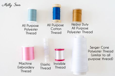 Types of Thread for Sewing - Melly Sews Melly Sews, Teaching Sewing, Sewing Guide, Clothing Pattern Design, Sewing Machine Thread, Maker Space, Basic Quilt, Machine Embroidery Thread, Embroidery Lessons