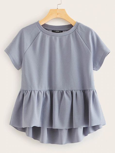 Solid Raglan Sleeve Peplum Top | SHEIN USA Raglan Sleeve Top, Peplum Tops, Stil Boho, Top Shein, Fashion Tops Blouse, Trendy Fashion Tops, Fashionista Clothes, Indian Fashion Dresses, Women T Shirts