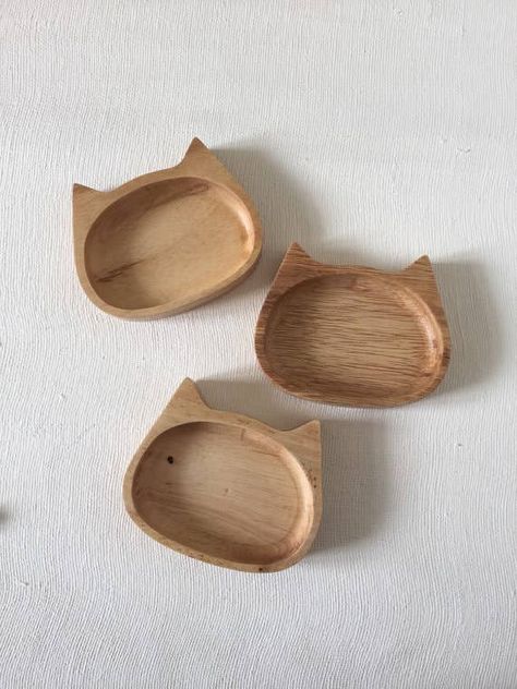 Cat Ring Dish, Hug Your Cat Day, Wood Dishes, Wooden Dishes, Cat Dishes, Cat Cafe, Cat Ring, Wooden Cat, Cat Decor