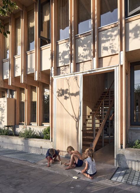 Photo 20 of 21 in Architect Cristián Izquierdo Builds a Multifamily Complex—and Instant Community—in Santiago - Dwell Wood Facade, Shop Facade, Multifamily Housing, Wooden Facade, Timber Architecture, Timber Buildings, Wood Architecture, Wooden Buildings, Family Of Five