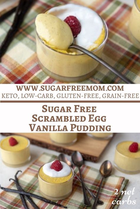 Easy Sugar Free Low Carb Keto Scrambled Egg Vanilla Pudding Vanilla Pudding Recipe, Deserts Recipes, Vanilla Pudding Recipes, Sugar Free Vanilla Pudding, Keto Pudding, Homemade Vanilla Pudding, Thm Desserts, Healthier Options, Scrambled Egg