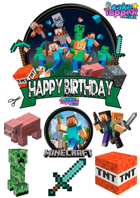 Minecraft Cake Toppers Printable, Topper Cake Printable, Minecraft Cake Topper, Wolverine Cake, Toilet Cake, Shrek Cake, Happy Birthday Hd, Cake Topper Printable, Minecraft Printables