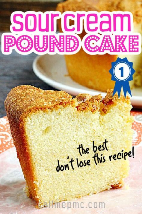 i FOUND THIS RECIPE IN MY Granny's old recipe box. It's the best!! BEST SOUR CREAM POUND CAKE RECIPE. BY Cake reviewer Call Me PMc. 's buttery, moist & easy to make w a crusty top. It's moist and delicious on the inside and has a slight crunch on the outside. Best Sour Cream Pound Cake, Sour Cream Cake Recipe From Scratch, Best Pound Cake Recipe Ever, Cake Recipe With Sour Cream, Sour Cream Pound Cake Recipe, Recipes Using Sour Cream, Cream Pound Cake Recipe, Pound Cake Cupcakes, Best Pound Cake