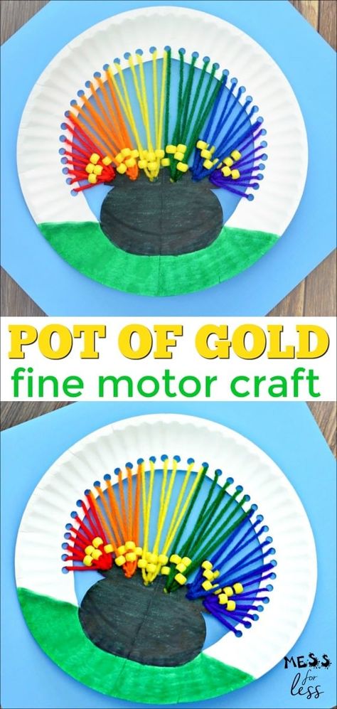 This pot of gold craft is deigned to keep kids having fun this St. Patrick's Day while working on their fine motor skills Pot Of Gold Craft, Sant Patrick, Fete Saint Patrick, March Crafts, St Patricks Crafts, St Patricks Day Crafts For Kids, St Patrick Day Activities, Hole Puncher, Rainbow Crafts