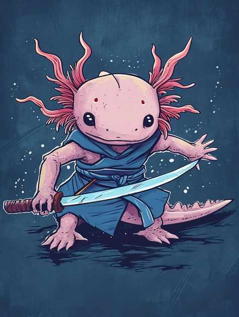 Illustration with AI help. Illustrated cute axolotl, cute animal. Axolotl fighter, cute illustration, digital art, charging Axolotl Monster Art, Axolotl Dragon Art, Axolotl Face Paint, Axolotl Adventurer, Axolotl Art, Axolotl Cute, Cute Axolotl, Mexico Art, Human Reference