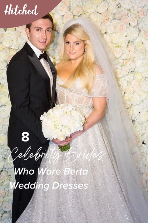 When it comes to elaborate celebrity wedding dresses - there's one designer that instantly springs to mind. Yes, you guessed it, we're talking about Berta wedding dresses. It's no secret that Berta bridal gowns are popular amongst the rich and famous - their lavish and daring designs are distinct and synonymous with sexy, feminine brides. You can spot a Berta wedding dress from a mile off! Berta Gowns, Celebrity Brides, Famous Wedding Dresses, Berta Wedding, Berta Wedding Dress, Celebrity Bride, Berta Bridal, Designer Wedding Shoes, Celebrity Wedding Dresses