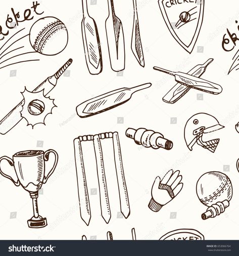 Seamless pattern with Cricket elements. Vector isolated Illustration on white background for packages product and other design #Ad , #ad, #elements#Vector#isolated#Seamless Cricket Doodle Art, Cricketer Drawing, Cricket Doodle, Cricket Sketch, Cricket Drawing, Cricket Vector, Cricket Illustration, Buddha Canvas Art, Jerry Wallpapers