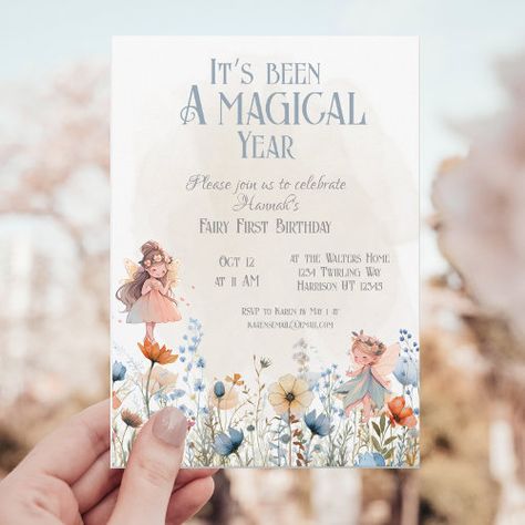 Whimsical Fairy First Magic Birthday for $2.92 - Birthday Invitations Fairytale 1st Birthday Theme, Winter Fairy First Birthday Party, Fairy Themed First Birthday Party, Fantasy First Birthday Party, Fairy Tale First Birthday Party, Whimsical 1st Birthday Girl, Fall Fairy Birthday Party, One Magical Year Birthday, Fairytale 1st Birthday Party