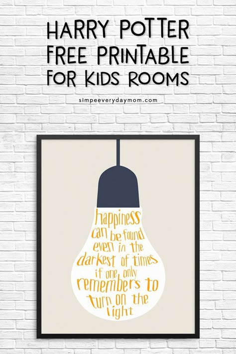 Free Printable Harry Potter Quote Art | Happiness can be found even in the darkest of times, Dumbledore quote #harrypotterfan #harrypotterforever #quotestoliveby #freeprintable Harry Potter Printable, Classe Harry Potter, Harry Potter Wall Art, Harry Potter Quote, Harry Potter Printables Free, Harry Potter Free, Imprimibles Harry Potter, Dumbledore Quotes, Harry Potter Nursery