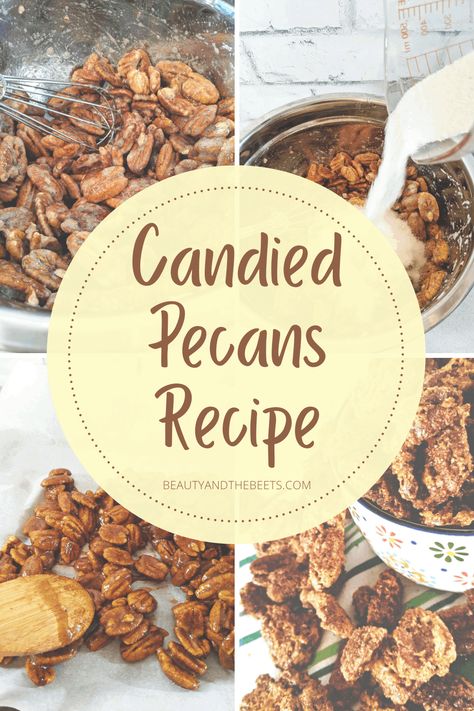 What's the difference between candied pecans, glazed pecans, pecans praline, and praline pecan candy? Here's an easy recipe for candy pecans. Pecan Praline Candy Recipe, Southern Veggies, Praline Pecans Recipe, Candy Pecans, Pecan Candy, Southern Praline, Praline Pecans, Best Royal Icing Recipe, Praline Candy