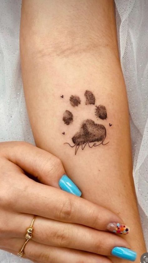 Crohns Tattoo, Dedication Tattoos, Nose Tattoo, Cat Paw Tattoos, Dog Tattoo Ideas, Floral Thigh Tattoos, Tribute Tattoos, Pawprint Tattoo, Dog Memorial Tattoos