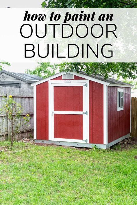 How to paint an outdoor building using a paint sprayer. Tips and tricks for how to transform your outdoor shed. #exterior #backyard #diyproject Paint Sprayer Tips, Shed Exterior, Exterior Backyard, Dollar Tree Storage Bins, Outdoor Shed, Bathroom Storage Hacks, Outdoor Cabana, Using A Paint Sprayer, Backyard Buildings