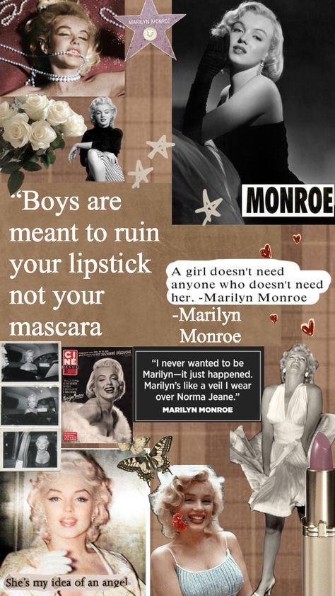 Marilyn Monroe Feminism, Marilyn Monroe Collage Wallpaper, Marilyn Monroe Mood Board, Marilyn Monroe Aesthetic Wallpaper, Marilyn Monroe Collage, Merlin Monro, Marilyn Monroe Wallpaper, Confidence Affirmations, Act Like A Lady