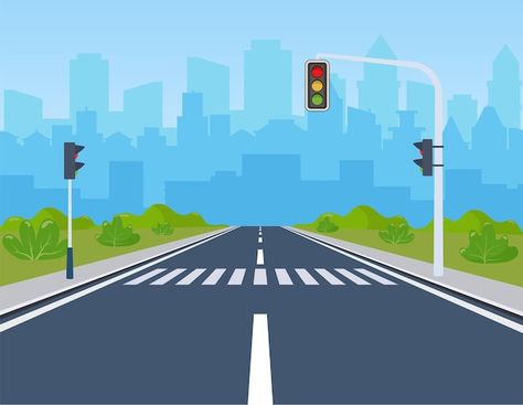 City with traffic lights | Premium Vector %23Freepik %23vector %23intersection %23junction %23cross-road %23road-traffic Traffic Symbols, Road Drawing, Bus Cartoon, Professional Infographic, Road Vector, Arrows Graphic, Road Markings, Navigation Map, Human Figure Sketches