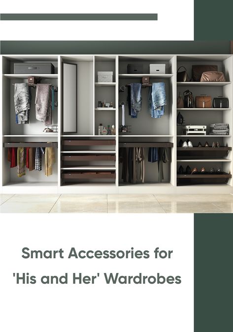 smart-accessories-for-his-and-her-wardrobes Internal Wardrobe Design, Dressing Design Ideas, Parents Closet, Space Saving Wardrobe, Wardrobe Shelves, Modern Bedroom Wardrobe, Dressing Design, Wardrobe Space, Bedroom Cupboard