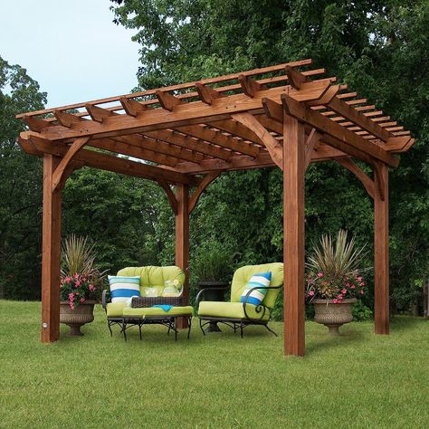 Backyard Discovery 12' by 10' Cedar Wood Pergola, Wind Secure, Strong, Quality Made, Rot Resistant, Concrete Anchors, Spacious for Outdoor Patio, Deck Rustic Pergola, Cedar Pergola, Building A Pergola, Porte Cochere, Modern Pergola, Pergola Attached To House, Wood Pergola, Pergola Design, Easy Backyard