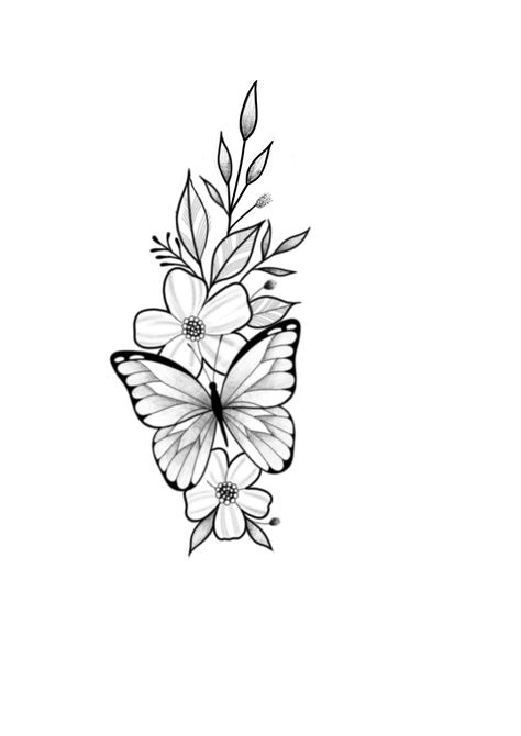 Thumb Butterfly Tattoo, Tattoo Ideas Butterfly And Flowers, Flowers And Butterfly Drawing, Small Flower And Butterfly Tattoo, Butterfly On Flower Tattoo, Pottery Stencils, Butterfly Tattoo Simple, Shoulder Cover Up Tattoos, Flower And Butterfly Tattoo