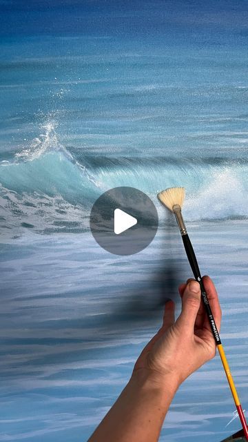 How To Paint A Wave, Paint Waves, How To Make Waves Painting, Wave Acrylic Painting, Fan Brush Painting, Water Painting For Beginners, Ocean Waves Painting Tutorials, How To Paint Waves, How To Paint Water With Acrylic