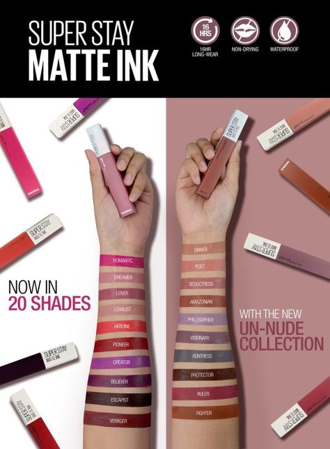 Maybelline Matte Ink, Superstay Maybelline, Maybelline Lipstick, Lipstick Kit, Maybelline Makeup, Nude Lips, Colors For Skin Tone, Lip Swatches, Fashion Eye Glasses