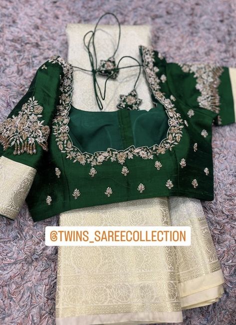 Green Pattu Blouse Maggam Work Designs, Pastel Green Saree Contrast Blouse, Peacock Green Saree Contrast Blouse, Bridal Blouses, Latest Bridal Blouse Designs, Traditional Blouse Designs, Latest Model Blouse Designs, Cutwork Blouse Designs, New Blouse Designs