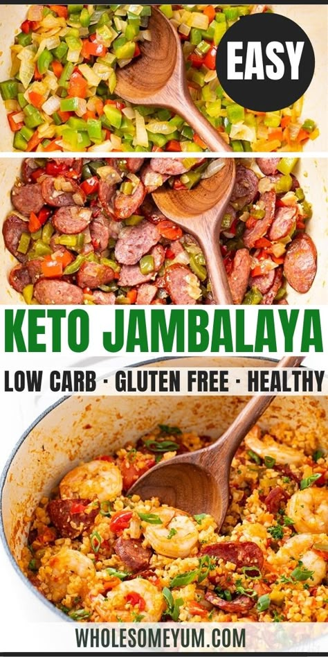 Low Carb Keto Jambalaya Recipe Jumbolia Recipes, Low Carb Jambalaya Recipe, Low Carb Jambalaya, Keto Jambalaya, Healthy Jambalaya, Sausage Shrimp, Healthy Low Carb Dinners, Low Carb Low Fat Recipes, Low Carb Dinners