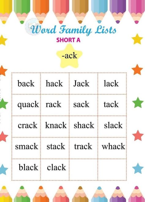 -ack short a words family list . short a. cvc words worksheet for reading Ck Words, Cvc Words Reading, Short A Cvc Words, Short A Words, Word Family List, Words Family, Words Worksheet, Cvc Words Worksheets, A Words