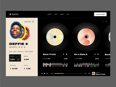 nft marketplace art music crypto ui ux design product Ux Design Principles, Music Player App, Web Design Examples, Music Museum, Music Web, Nft Marketplace, Mobile Ui Design, Modern Music, Contemporary Music