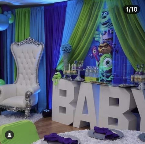 Monster Inc Baby Shower Ideas, Monsters Inc Decorations, Monsters Inc Baby Shower, Monsters Inc Baby, Monster Baby Showers, Papa Baby, Disney Baby Shower, Monster Inc, Boy Baby Shower Themes