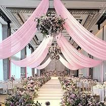 Cherry Blossom Themed Quinceanera, Light Pink Wedding Decorations, Light Pink Wedding Ideas, Drapery For Wedding, Silver And Pink Wedding, Drape For Wedding, Korean Wedding Traditions, Romantic Wedding Florals, Arch Bed