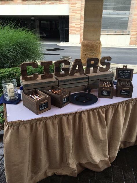 Havana Nights Reception, Cigars Party Ideas, Bourbon And Cigars Party, Cigars And Whiskey Party, Gatsby Candy Bar, Bar Centerpieces, Whiskey Theme Party, Prohibition Wedding, Tenerife Wedding