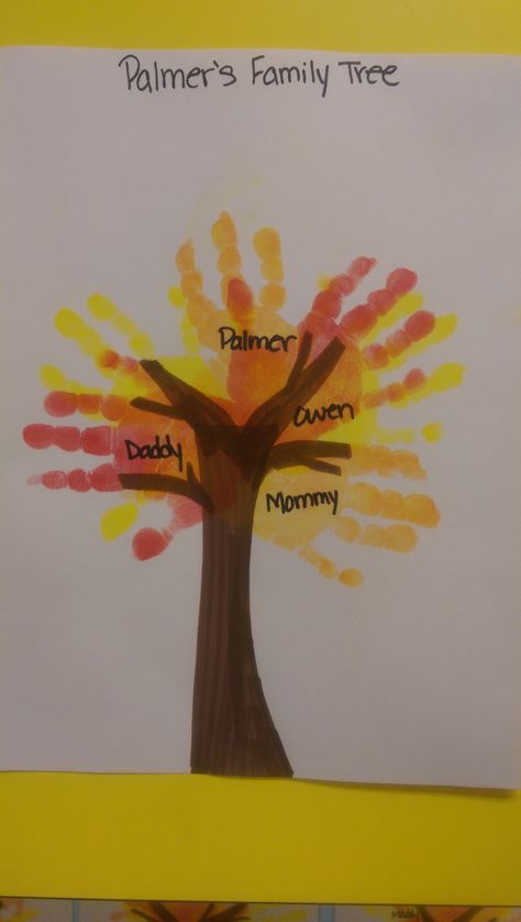 Hand Print Family Tree, Family Art For Infants, Fall Family Projects Preschool, Family Tree Crafts For Toddlers, Family And Friends Crafts For Infants, Family Toddler Crafts, Preschool Family Tree Ideas, Family And Friends Crafts For Toddlers, Family Tree Handprint Art