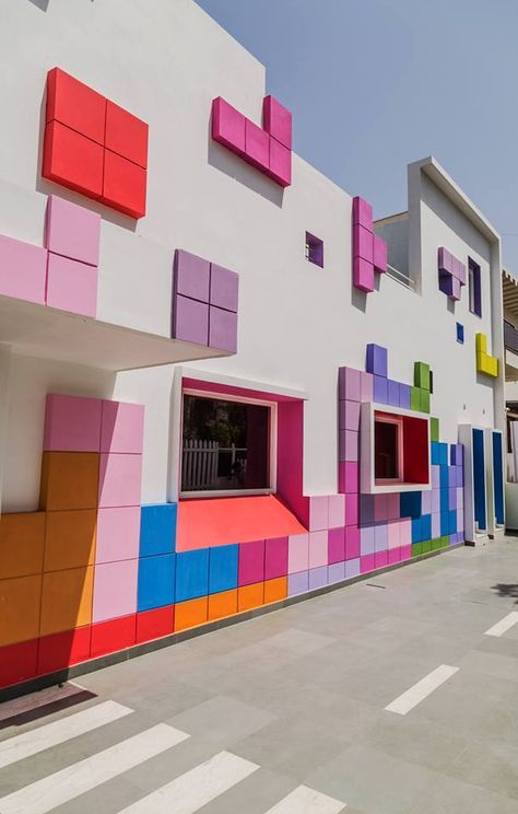 Gallery of The Tetrisception / Renesa Architecture Design Interiors Studio - 41 Kindergarten Architecture, Preschool Designs, School Building Design, Daycare Design, Kindergarten Design, School Interior, Kindergarten Lesson Plans, Playroom Design, Colourful Buildings