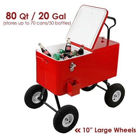 Cooler Cart, Rolling Cooler, Store Shelves Design, Cart On Wheels, Drink Display, Outdoor Cooler, Outdoor Barbeque, Beach Patio, Outdoor Park