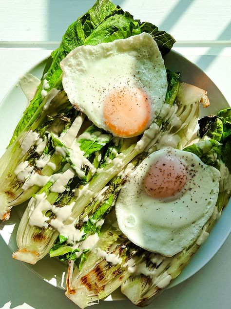 Charred Romaine Salad with Tahina - Baked by Melissa Charred Salad, Charred Romaine, Romaine Hearts, Calorie Deficit Meals, Tahini Salad, Deficit Meals, Lettuce Recipes, Unbound Wellness, Baked By Melissa