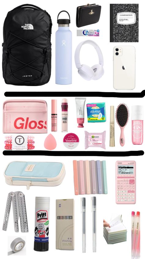 #schoolaesthetic #emergencykit #pencil case #schooo bag what’s in my skl bag? Pencil Case Essential, High School Prep, School Backpack Essentials, Pretty School Supplies, Preppy Backpack, Pa School, I Hate School, Preppy Inspiration, School Pencil Case