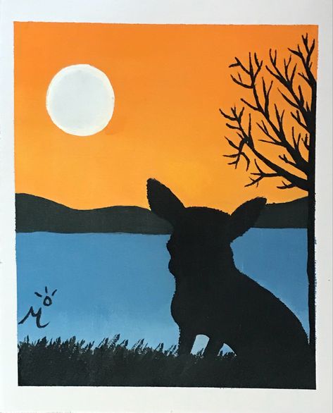 Chihuahua Painting, Cabin Art, Inspiration Painting, Silhouette Painting, Christmas Painting, Moon Painting, Beach Rocks, Dog Silhouette, Sunset Painting