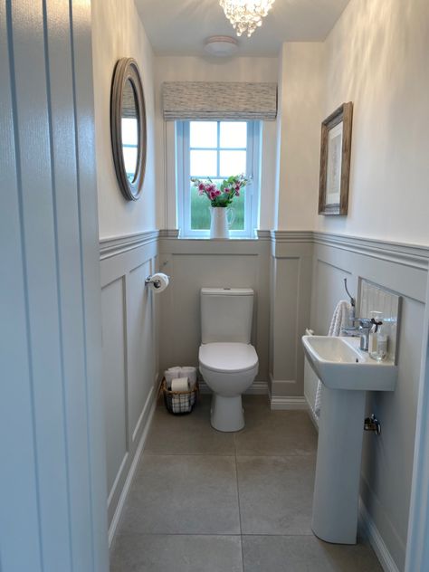 Farm View, Wc Decoration, Small Downstairs Toilet, Cloakroom Toilet, Downstairs Cloakroom, Toilet Room Decor, Bathroom Paneling, Small Toilet Room, Coastal Bathroom