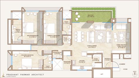 Aesthetic Apartment Interiors Imparting A Spacious and Reviving Look | Prashant Parmar Architect - The Architects Diary Small Theatre Room, Prashant Parmar, Wooden Panelling, Aesthetic Apartment, Small Theatre, Courtyard House Plans, Timeless Interior, Apartment Projects, Puja Room