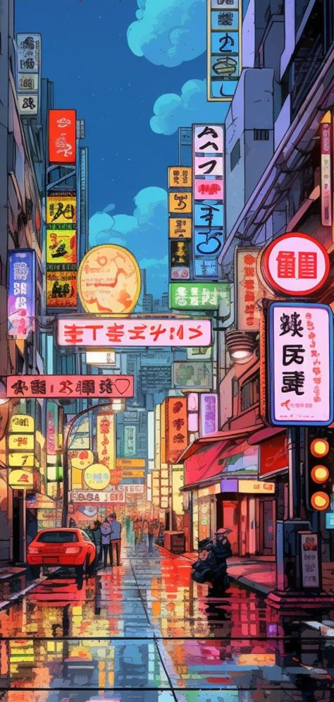 Aesthetic Japanese Wallpapers: Serene Beauty for Your Screen Aesthetic City Painting, Tokyo Wallpaper Aesthetic, Japanese City Aesthetic, Japanese Pop Art Wallpaper, Tokyo Background, Tokyo Visit, Japanese Wallpapers, Tokyo Aesthetic, Painting Japanese