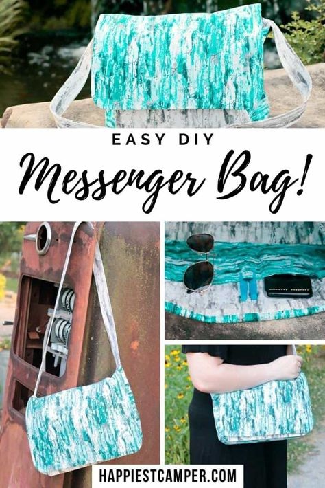 Been wanting a cute bag but don't want to pay full price? Make your own with this Easy DIY Messenger Bag Tutorial! We show you step by step how to make your own fun and functional messenger bag. Perfect for the kids going back to school or as a catch-all bag for shopping, sports gear, toys, and more. This sewing project is perfect for beginners and only takes about half an hour. Sewing Project. Bag making. Easy DIY Messenger Bag Tutorial Diy Messenger Bag Pattern, Diy Handbags, Grandma Ideas, Messenger Bag Patterns, Cross Body Bag Pattern, Diy Messenger Bag, Messanger Bag, Bags Sewing, Bag Sewing Pattern