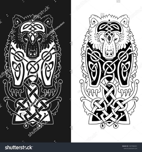 Celtic Bear Tattoo, Artio Bear Goddess, Bear Goddess, Viking Ideas, Celtic Bear, Celtic Owl, Celtic Fonts, Viking Bear, Viking Tattoo Sleeve