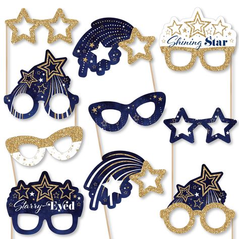 PRICES MAY VARY. 10-Piece Starry Skies Photo Booth Props INCLUDES 10 fun photo shooting star photo booth props to the sticks for assembly. EASY ASSEMBLY: Simply attach the printed Starry Skies photo booth props to the sticks with included reinforcing stickers. PERFECT FOR ANY CROWD! Photo booth props are fun Starry Skies party supplies for adults and kids. Take entertaining and shareable party photos of your friends and family while making memories with these funny photo booth props! Everyone wi Celestial Party, Starry Night Prom, Cut Glasses, Party Photo Booth Props, Prom Themes, Stars Photo, Prom Theme, 10 Count, Star Party